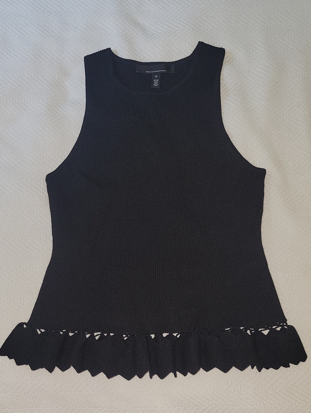 White House Black Market Black Ribbed Tank with Ruffle Hem